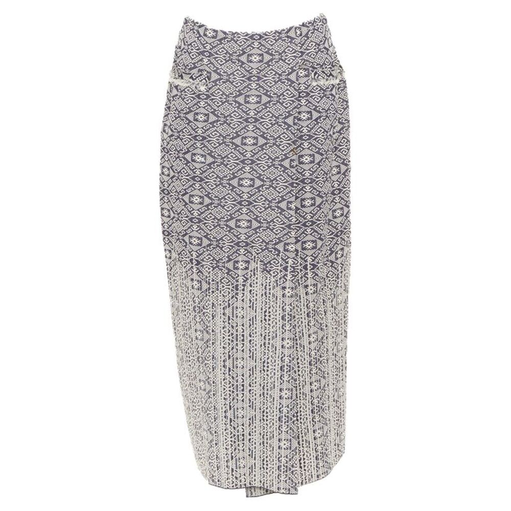 Chanel CC geometric diamond jacquard frayed wrap skirt